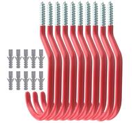 TooTaci Bike Hook, 10 Pack Bicycle Storage Garage Hooks, Large Plastic Coated Screw-in Utility Shed/Wall Mount/Ceiling Hooks Heavy Duty for Bikes Storage -Red