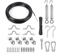 TooTaci Outdoor String Light Hanging Kit, 30M Black Coated Stainless Steel Guide Wire, 2.5mm Steel Cable, M5 Turnbuckles Wire Tensioner Kit, Ideal for Garden/Patio/Festoon Lights Hanging