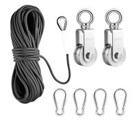 TooTaci U Pulley System Set, 304 Stainless Steel Hoist Pulley Block for Lifting, 2pcs 34mm Single Pulley Wheels with 20M/6mm Pulley Nylon Rope, 4pcs Carabiner Hooks for Indoor Outdoor