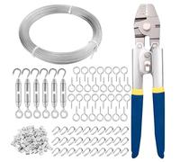 TooTaci Wire Rope with Swager Crimping Tool Kit, 50M/1.5mm Steel Wire Rope Cable with Turnbuckles Kit, 2 in 1 Cutter & Crimper Tool, for Trellis, Garden Fence, Curtain, Hanging DIY
