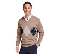Tootal Men's Argyle V Neck Jumper Classic Knitted Cotton Blend Sweater with Retro Pattern Fawn L