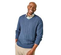 Tootal Men's Long Sleeve Chunky Cable Knit V Neck Jumper, Soft Cotton Blend Denim S