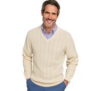 Tootal Men's Long Sleeve Chunky Cable Knit V Neck Jumper, Soft Cotton Blend Fawn 3XL