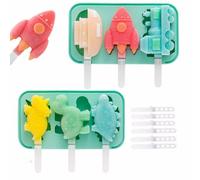 Tootesa Ice Lolly Moulds, Pack of 2 Silicone Ice Lolly Moulds, Ice Cream Cake Moulds, Children, DIY Creative Ice Mould, BPA-Free, Reusable with Lid, (Animals + Vehicle)