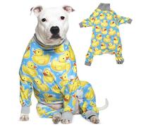 Tooth and Honey Pit Bull Pajamas Rubber Duck Print Lightweight Pullover Pajamas Full Coverage Dog pjs Yellow with Grey Trim