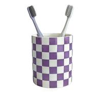 Tooth Brush Holder for Bathroom, Countertop Toothbrush Holders for Bathrooms, Modern Cute Lavender Purple and White Bath Room Cups, Ceramic Toothbrush and Toothpaste Dispenser