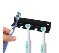 Tooth Brush Holder Wall Mounted Toothbrush Electric Toothbrush Self Adhesive with Screw Metal Holders Waterproof Stick on Can Drilling Organizer for Family Bathroom Washroom for Razor Black