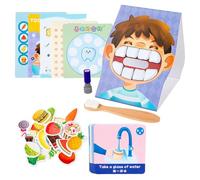 Tooth Brushing Game - 23.6x18.2x6.5cm Educational Card Toy, Bright Color Design, Cartoon Learning Set, Paper Material Build | Hygiene Training for Kids Age 3 Plus Fine Motor Skill Development
