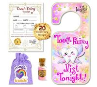 Tooth Fairy Bag Set, Tooth Fairy Kit Includes 1 x Tooth Bag, 20 x Tooth Fairy Certificates, 1 x Tooth Fairy Door Hanger, Designed and Printed in The UK, The Perfect Tooth Fairy Kit