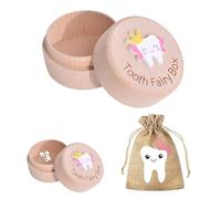 Tooth Fairy Box, 1 pcs Tooth Box with 1 pcs Fairy Bag, 3D Carved Wooden Teeth Keepsake, Teeth Pouch Holder for Girl, for Kids with Storage Bag Gift