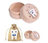 Tooth Fairy Box, 1 pcs Tooth Box with 1 pcs Fairy Bag, 3D Carved Wooden Teeth Keepsake, Teeth Pouch Holder for Boy, for Kids with Storage Bag Gift