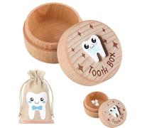 Tooth Fairy Box, 1 pcs Tooth Box with 1 pcs Tooth Fairy Bag,Wooden Tooth Bo x to Keep The Childhood Memory for Tooth Loss Baby Birthday Gifts,Too th Bo x Keepsake,Tooth Fair y Bags(Blue Bow)