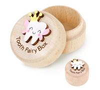 Tooth Fairy Box for Girls Cute Carved Wooden Box with 3D Tooth Stores Lost Teeth for Kid Souvenir Tooth Dropped Keepsake Colored Storage Gift Box for Baby Shower Toddler Little Girl Boy Birthday