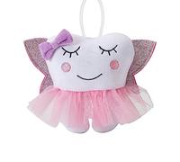 Tooth Fairy Doll Embroidery with Pocket Shiny Wings Crystal Velvet Tooth Fairy Keepsake Boys Girls Gifts (Pink)