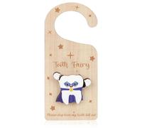 Tooth Fairy Door Hanger with Money Holder, Wooden Tooth Door Holder Tooth Keepsake Box Cute 3D Lost Teeth Pickup Box Kit for Kids Boys Girls Room Decor Encourage Gift(Dark Blue)