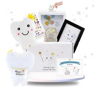 Tooth Fairy Gift Kit for First Lost Tooth - 6-Piece Keepsake Set with Pillow, Coin Bank, Photo Frame, Tooth Bag, Stickers, Certificate - for Boys & Girls