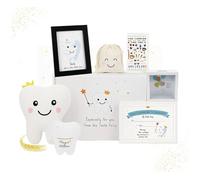 Tooth Fairy Gift Set for First Lost Tooth - Pillow, Coin Bank, Certificate, Tooth Holder, Keepsake Box, Stickers & Photo Frame - Cute Tooth Fairy Kit for Boys & Girls