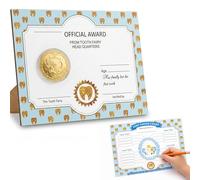 Tooth Fairy Lost Tooth Kit for Kids - Wooden Tooth Fairy Award Certificate & Lost Tooth Chart Card (2-Piece Set) - First Tooth Keepsake & Kids Growth Memory Gift (Blue)
