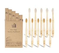 Tooth HaHa Bamboo Toothbrushes, BPA-Free Soft Bristles Toothbrushes, Eco-Friendly Natural Organic Wooden Toothbrushes, 10-Count Toothbrush Travel Set, Biodegradable & Compostable Charcoal Toothbrushes