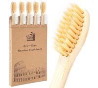 Tooth HaHa Bamboo Toothbrushes, BPA-Free Soft Bristles Toothbrushes, Eco-Friendly Natural Organic Wooden Toothbrushes, 10-Count Toothbrush Travel Set, Biodegradable & Compostable Charcoal Toothbrushes