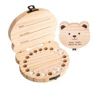 Tooth Holder Kids Teeth Box - Memory Storage for Tooth Keepsake | Wooden Craft with Secure Slot Lid Design, Organized Organizer, Childhood Souvenir Display Container 5.11x4.33x1.18 in