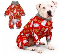Tooth & Honey Pitbull Dog Pajamas Red Milk & Cookie Print Onesie for Large Dogs Lightweight Full Coverage Dog Clothes for Shedding, Recovery & Warmth Pullover Pajamas (Large)