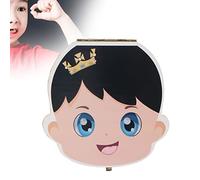 Tooth Keepsake Box, Baby Wooden Tooth Box Individual Holes Primary Teeth Organizer English Kids Keepsake Box (Boys Type)