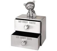 Tooth Keepsake Box with First Curl Drawer, Metal Memory Storage Container with Bear Design, 2 Compartment Treasure Chest for Shower Gifts, for Little Ones