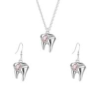 Tooth Necklace Earring Set for Women Pendant Necklace with Diamond-Embedded Design Necklace Chain Length Adjustable Fun Dentist Gift Halloween Costume Accessory, M, Alloy Steel, No Gemstone