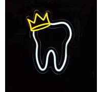 Tooth Neon Sign with Crown LED Neon Sign Tooth Decor Dental Office Light Dentist Accessories Decoration，LED Neon Signs for Dentistry Wall Decor Business Sign Gift,35x27CM