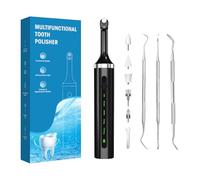 Tooth Polisher - Plaque Remover for Teeth Whitening Dental Tools Electric Tartar Polishing Teeth Cleaning Kit with LED Light 5 Speed Modes with 5 Replacement Brush Heads (Black)