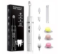 Tooth Polisher, Rechargeable Dental Polisher with 3 Tooth Polish Paste & 5 Brush Heads, Tooth Whitening Kit for Teeth Cleaning, LED Light, 5 Speed Modes, Black (Adult Size, White)