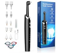 Tooth Polisher with LED Light, Rechargeable Teeth Polisher for Teeth Whitening Cleaning Kit with 10 Replacement Heads, 5 Intensity Modes, 3 Polishing Paste, IPX6 Waterproof Teeth Polishing Kit (Black)