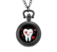 Tooth Smile Heart Pocket Watch Vintage Quartz Pocket Watches with Chain for Men Women Black-Style