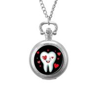 Tooth Smile Heart Pocket Watch Vintage Quartz Pocket Watches with Chain for Men Women Silver-Style