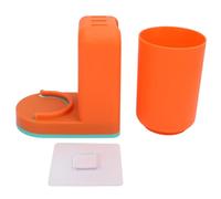 Toothbrush Cup Holder Wall Mounted Toothbrush Holder Toothbrush Organizer Multipurpose Modern Simple Design Space Saving Bathroom Organizer with Cup for Bathrooms PP Material (Orange)