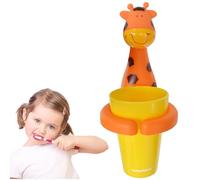 Toothbrush Holder Cup Orange Giraffe Wall Mounted, Kids Cartoon Animal Shaped Toothbrush Holder with Suction Cup,Cartoon Cute Tooth Cup Holder, Cleaning Agent for Babies