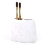 Toothbrush Holder - Elegant Floral Design with Dual Compartments - White Polyresin Matt Finish - Bathroom Tumbler for Couples & Family N-45