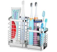 Toothbrush Holder for Bathroom, Stainless Steel Electric Toothpaste Holder | Modern Ventilated Metal Bathroom Toothbrush Organizer, Bathroom Accessories, 2 Slots Silver