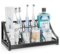 Toothbrush Holder Instant-Dry Organizer - Bathroom Countertop Organizer Kids Electric Toothbrush Toothpaste Holders - 7 Slots Bathroom Sink Accessories Storage Tooth Brush Counter Organization, Black