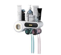 Toothbrush Holder, No Drilling Cup Holder, Wall Mounted Toothbrush Holder, with Automatic Toothpaste Dispenser, Tumbler, Toothbrush Slots and Cosmetic Drawer (2 Cups)
