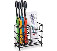 Toothbrush Holder Stainless Steel Black, Small Ventilated Mould-Proof Toothbrush Caddy, Antibacterial Metal Toothpaste Stand for Easy Bathroom Storage