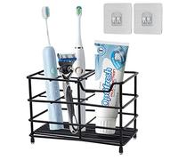Toothbrush Holder Stainless Steel Black, Wentsent Antibacterial Stainless Steel Tooth Brush Holder, Toothpaste Holder Organizer Stand Caddy for Bathroom Storage Toothbrush Caddy