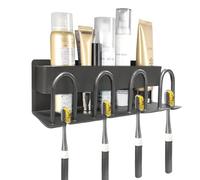 Toothbrush Holder Wall-Mounted, 4 Slots for Electric & Manual Toothbrushes, Self-Adhesive or Drill Installation, Space-Saving Bathroom Organizer, Grey Aluminum