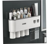 Toothbrush Holder Wall Mounted, Automatic Toothpaste Dispenser with 4 Magnetic Cups, 6 Brush Slots, Storage Tray & Drawer for Bathroom Organization, Decorazione
