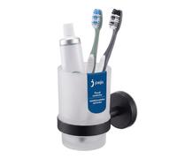 Joeji's Wall Mounted Toothbrush Holders 2 Way Installation - Hygienic Toothbrush Storage Holder Bathroom Set of Frosted Large Toothbrush Holder Cup and Stainless Steel in Black…