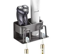 Toothbrush Holder Wall Mounted Electric Tooth Brush Razor Toothpaste Holders Stand Cup Non Screw for Bathroom Tidy Shower, Grey