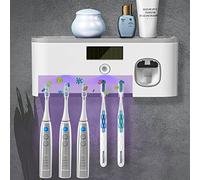 Toothbrush Holder Wall Mounted Toothpaste Dispenser U·V Cleaner 5 Brush Slots Toothbrush Holder with Toothpaste Dispenser USB Rechargeable Toothbrush Holders for Bathroom