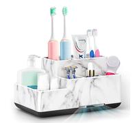 Toothbrush Holder with Anti-Slip,Bathroom Organizer Countertop Detachable for Easy Cleaning, Multifunctional Storage,Bathroom Caddy for Toothpaste (White Marble)
