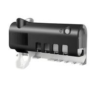 Toothbrush Holder with Automatic Toothpaste Dispenser, Sun Protection Light, Smart Organizer, Touchless Activated, Wall Mounted, Space Saving, No Drilling Needed, Family Use, Black Finish